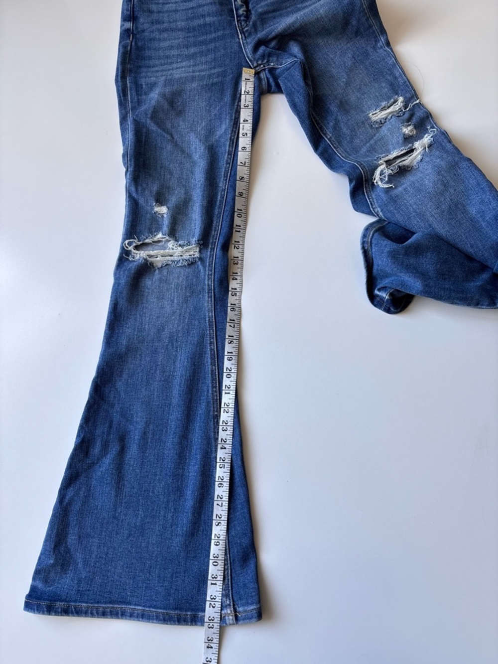Flying Monkey High Rise Distressed Blue Flare Jeans - Picture 13 of 14